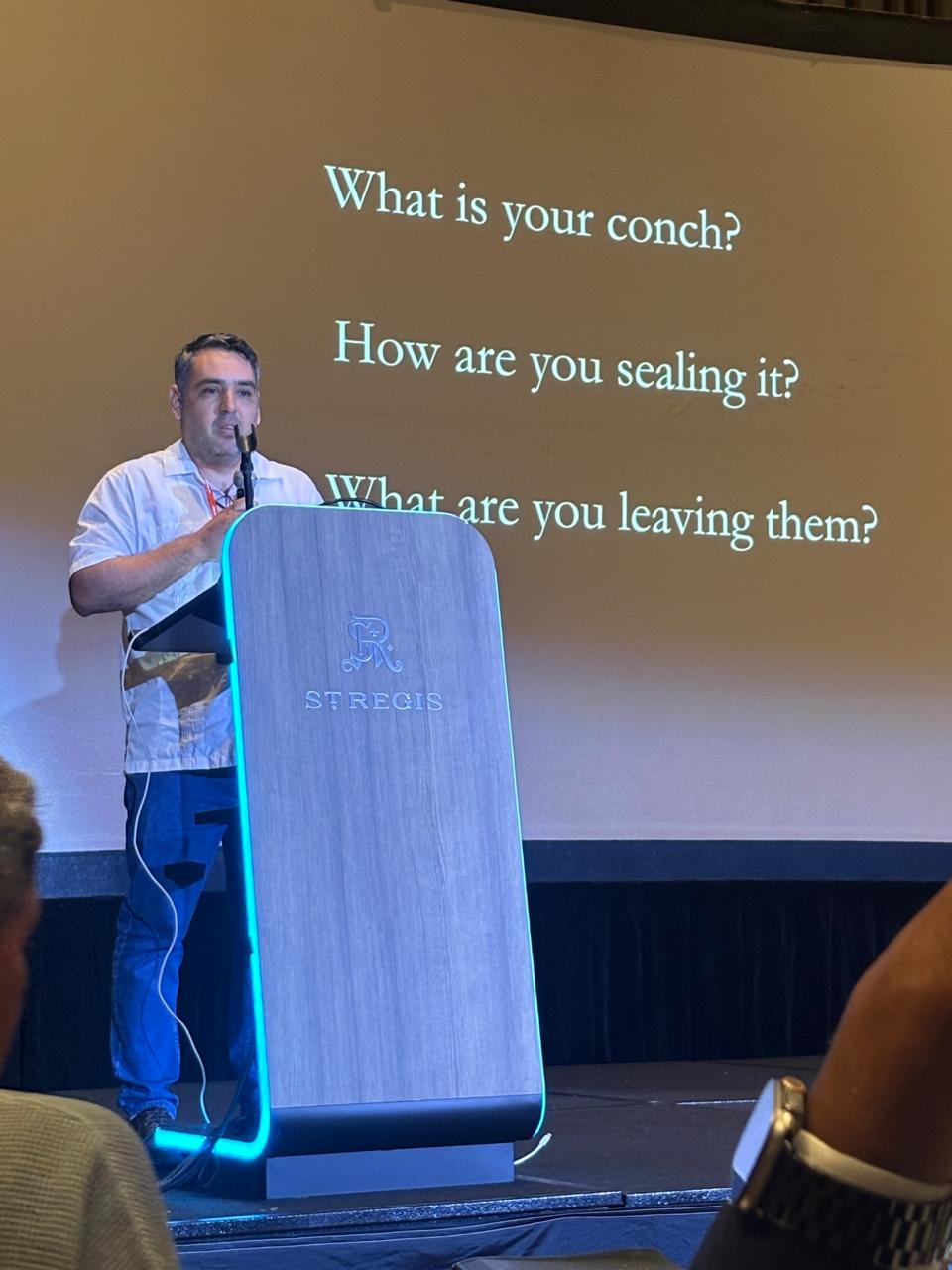 Closing slide with three questions: what is your conch, how are you sealing it, what are you leaving them